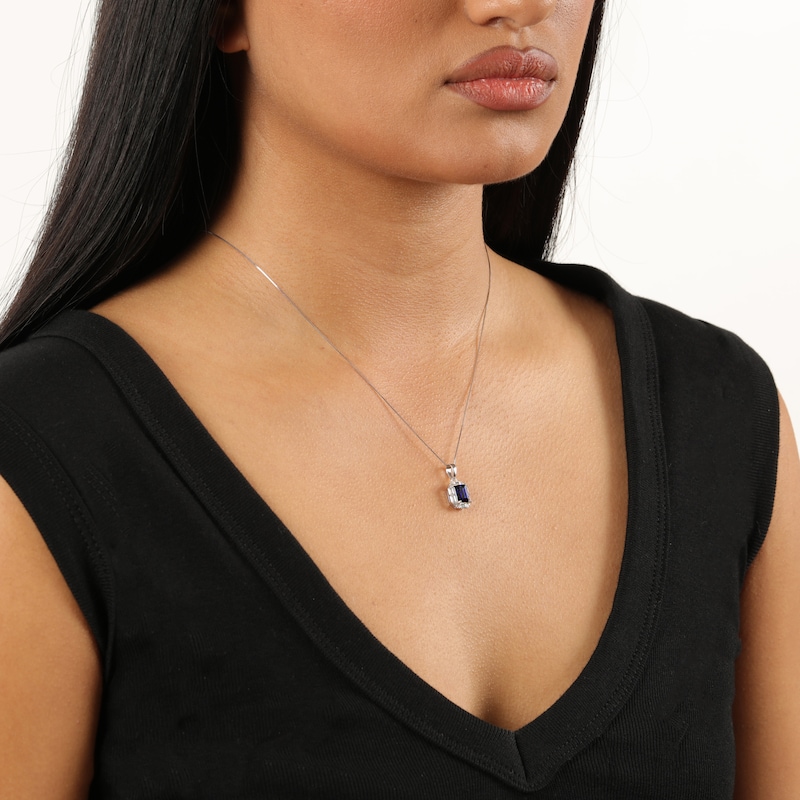 Main Image 5 of Rectangle-Cut Blue Lab-Created Sapphire & White Lab-Created Sapphire Necklace Sterling Silver 18&quot;
