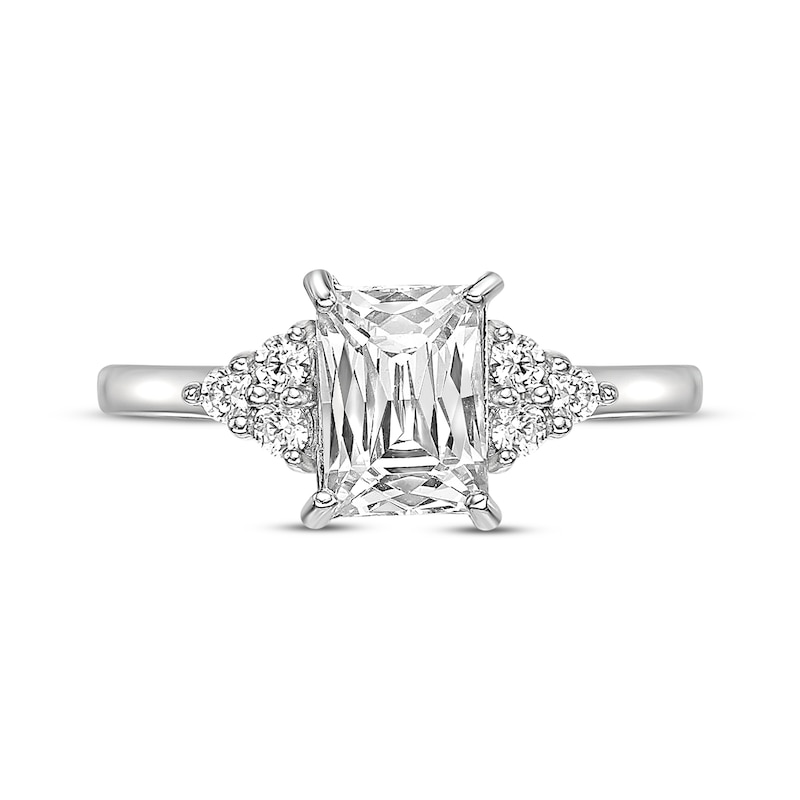 Main Image 4 of Rectangle-Cut White Lab-Created Sapphire Ring Sterling Silver