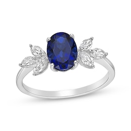Oval-Cut Blue Lab-Created Sapphire & White Lab-Created Sapphire Ring Sterling Silver
