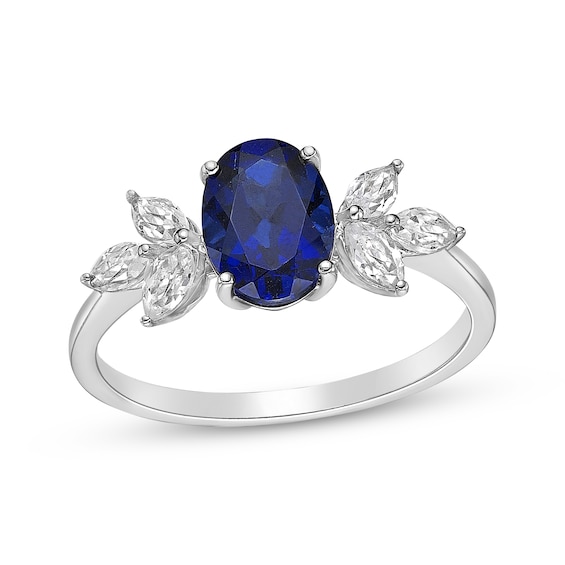 Oval-Cut Blue Lab-Created Sapphire & White Lab-Created Sapphire Ring Sterling Silver