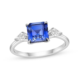 Octagon-Cut Blue Lab-Created Sapphire & White Lab-Created Sapphire Ring Sterling Silver