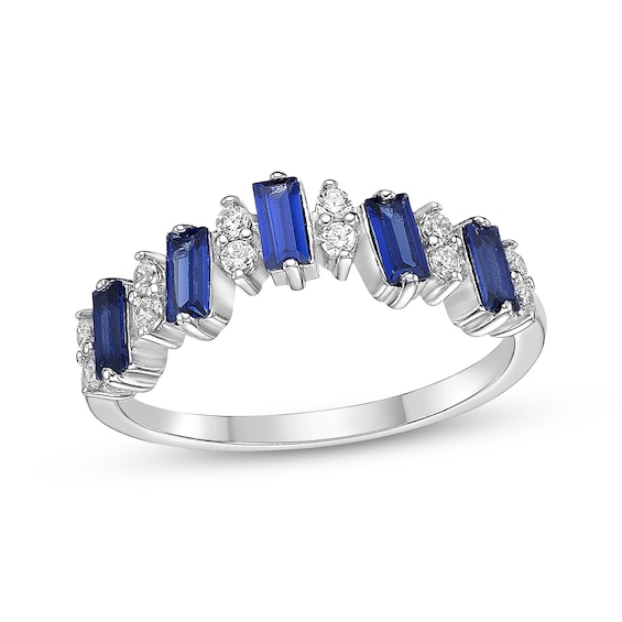 Rectangle-Cut Blue Lab-Created Sapphire & Round-Cut White Lab-Created Sapphire Ring Sterling Silver