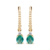 Thumbnail Image 2 of Oval-Cut Emerald & Diamond Beaded Dangle Earrings 1/15 ct tw 10K Yellow Gold