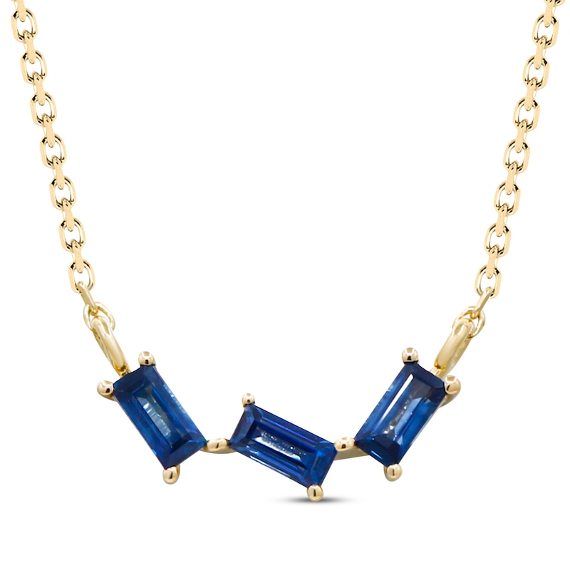 Main Image 1 of Baguette-Cut Blue Sapphire Trio Scatter Necklace 10K Yellow Gold