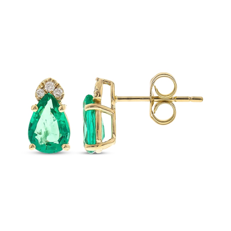 Main Image 1 of Pear-Shaped Emerald & Diamond Earrings 1/20 ct tw 10K Yellow Gold