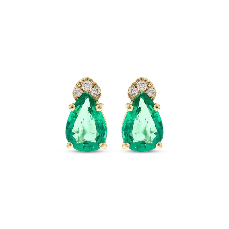 Main Image 2 of Pear-Shaped Emerald & Diamond Earrings 1/20 ct tw 10K Yellow Gold