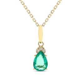 Pear-Shaped Emerald & Diamond Necklace 1/20 ct tw 10K Yellow Gold 18"
