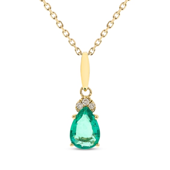Pear-Shaped Emerald & Diamond Necklace 1/20 ct tw 10K Yellow Gold 18"