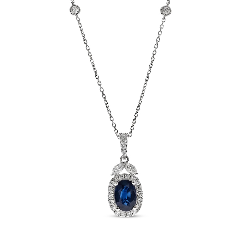 Main Image 1 of Oval-Shaped Blue Sapphire & Diamond Necklace 1/2 ct tw 14K White Gold 18&quot;