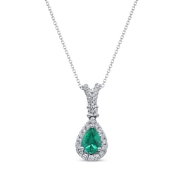 Pear-Shaped Emerald & Diamond Drop Necklace 1/2 ct tw 14K White Gold