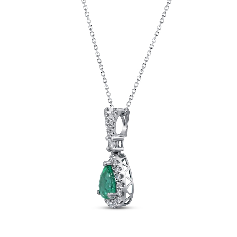 Main Image 2 of Pear-Shaped Emerald & Diamond Drop Necklace 1/2 ct tw 14K White Gold