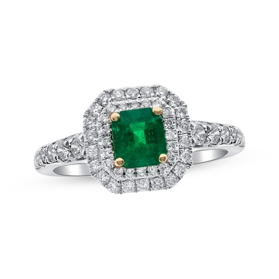 Cushion-Cut Emerald & Diamond Ring 3/8 ct tw 14K Two-Tone Gold