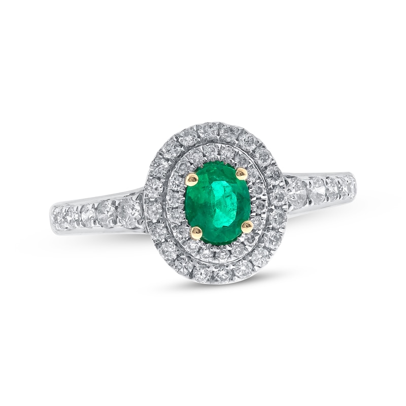 Main Image 1 of Oval-Cut Emerald & Diamond Halo Double Ring 1/2 ct tw 14K Two-Tone Gold