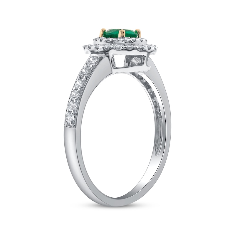 Main Image 2 of Oval-Cut Emerald & Diamond Halo Double Ring 1/2 ct tw 14K Two-Tone Gold