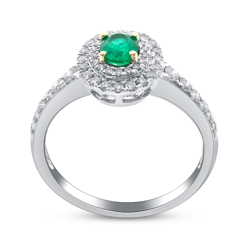 Main Image 3 of Oval-Cut Emerald & Diamond Halo Double Ring 1/2 ct tw 14K Two-Tone Gold