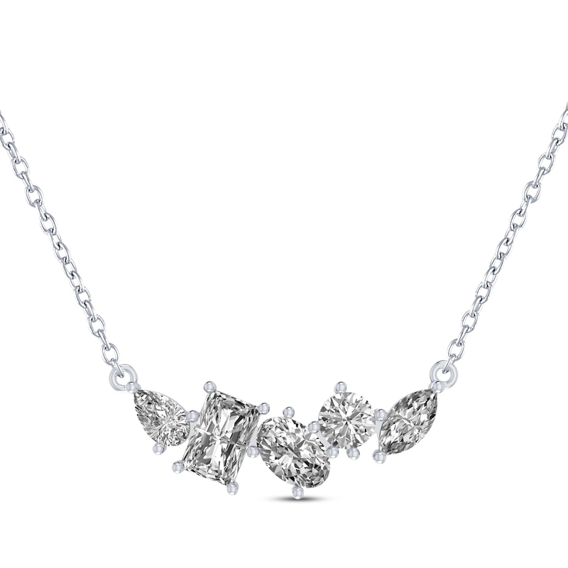 Pear, Octagon, Oval, Round & Marquise-Cut White Lab-Created Sapphire Scatter Necklace Sterling Silver 18"