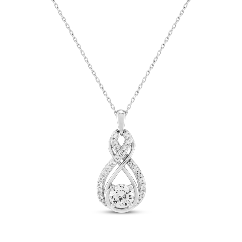 Main Image 1 of White Lab-Created Sapphire Double Infinity Necklace Sterling Silver 18&quot;