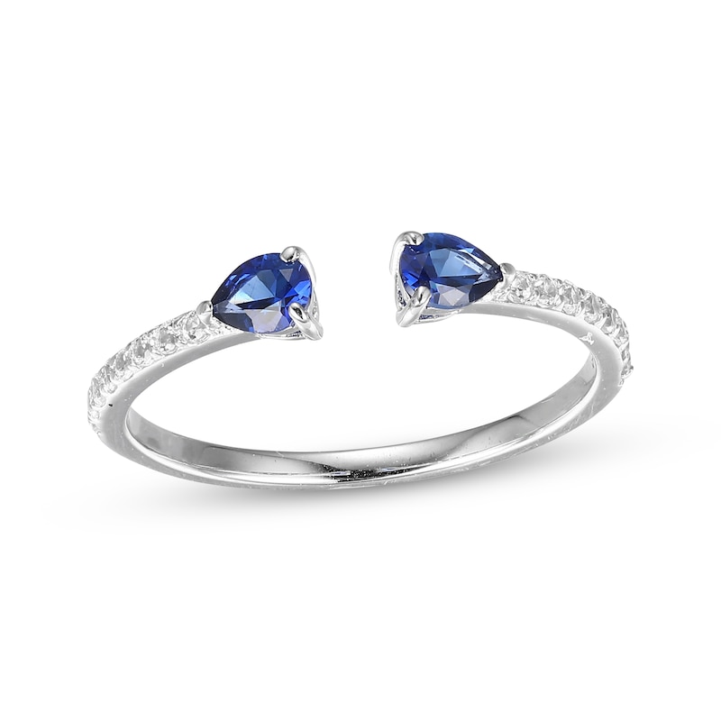 Main Image 1 of Pear-Shaped Blue Lab-Created Sapphire & White Lab-Created Sapphire Deconstructed Ring Sterling Silver
