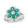 Thumbnail Image 1 of Oval-Cut Lab-Created Emerald & White Lab-Created Sapphire Flower Ring Sterling Silver