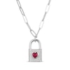 Thumbnail Image 0 of Heart-Shaped Lab-Created Ruby & White Lab-Created Sapphire Lock Necklace Sterling Silver 19"