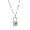 Thumbnail Image 1 of Heart-Shaped Lab-Created Ruby & White Lab-Created Sapphire Lock Necklace Sterling Silver 19"