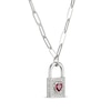 Thumbnail Image 2 of Heart-Shaped Lab-Created Ruby & White Lab-Created Sapphire Lock Necklace Sterling Silver 19&quot;