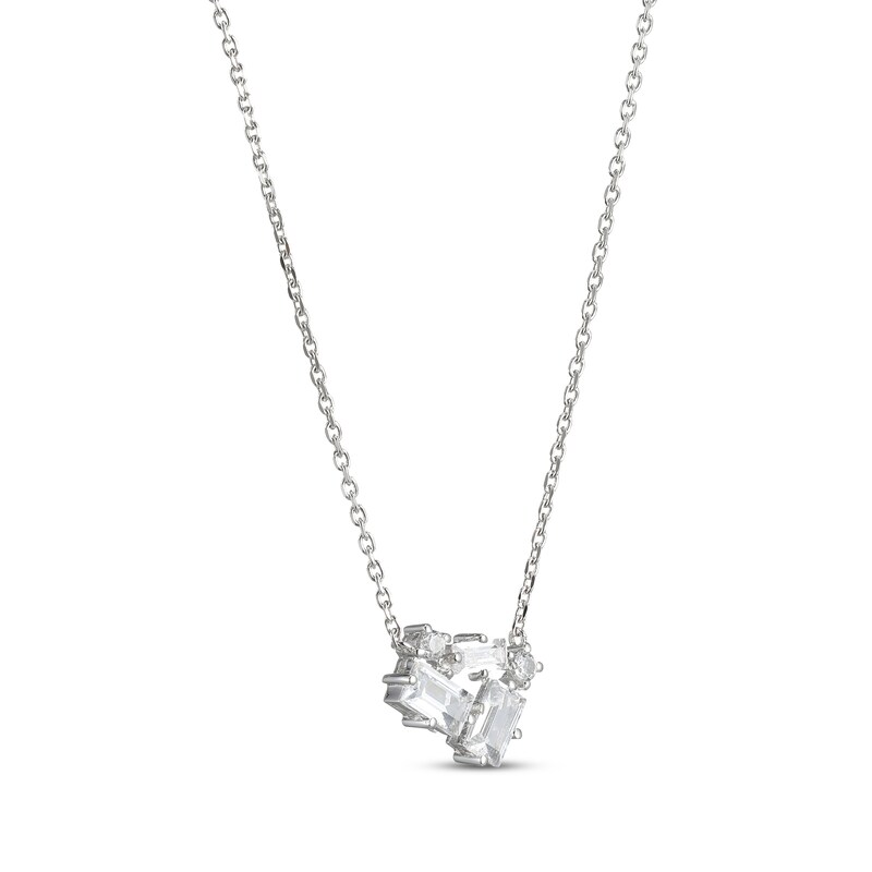 Main Image 2 of Baguette & Round-Cut White Lab-Created Sapphire Cluster Necklace Sterling Silver 18&quot;