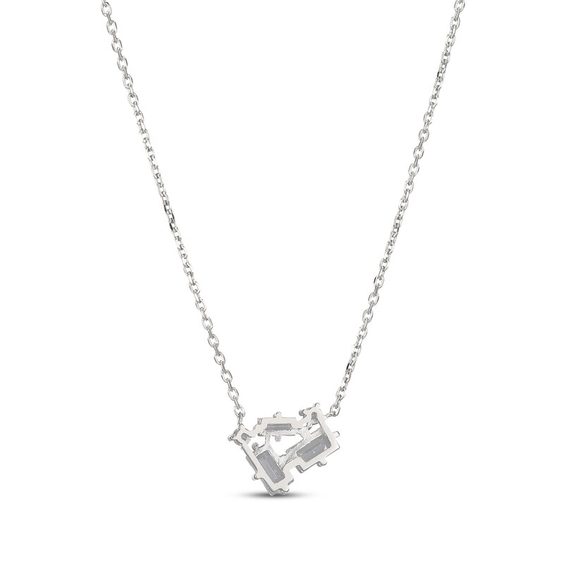 Main Image 3 of Baguette & Round-Cut White Lab-Created Sapphire Cluster Necklace Sterling Silver 18&quot;