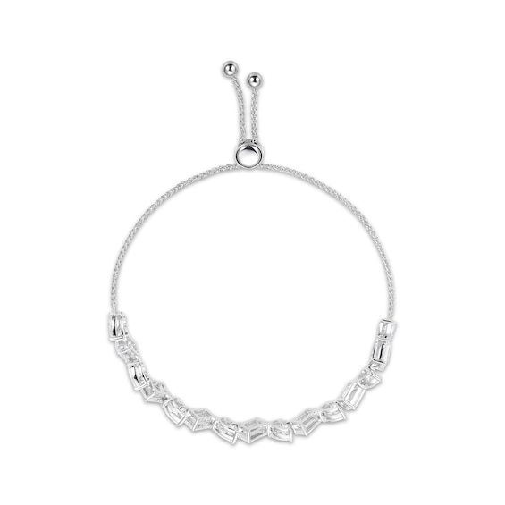Thumbnail Image 2 of Pear-Shaped & Emerald-Cut White Lab-Created Sapphire Bolo Bracelet Sterling Silver