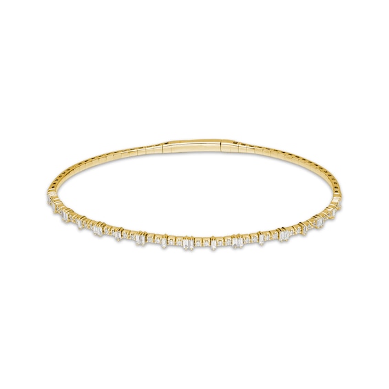Baguette & Round-Cut Diamond Flex Bangle Bracelet 1/2 ct tw 10K Yellow Gold