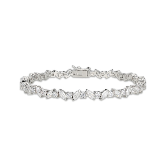 Marquise & Round-Cut White Lab-Created Sapphire Scatter Bracelet Sterling Silver 9"