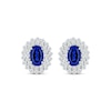 Thumbnail Image 2 of Oval-Cut Blue Lab-Created Sapphire & White Lab-Created Sapphire Halo Stud Earrings Sterling Silver