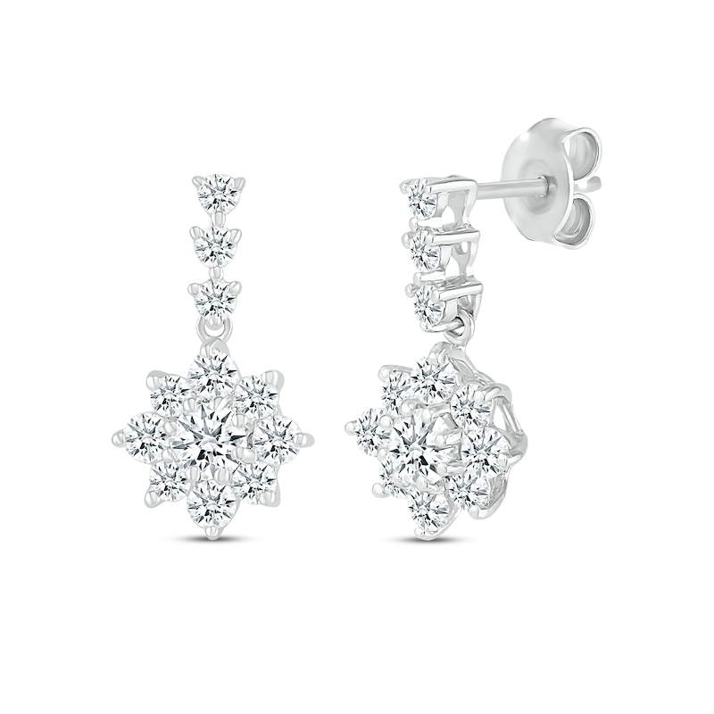 Main Image 1 of White Lab-Created Sapphire Flower Dangle Earrings Sterling Silver