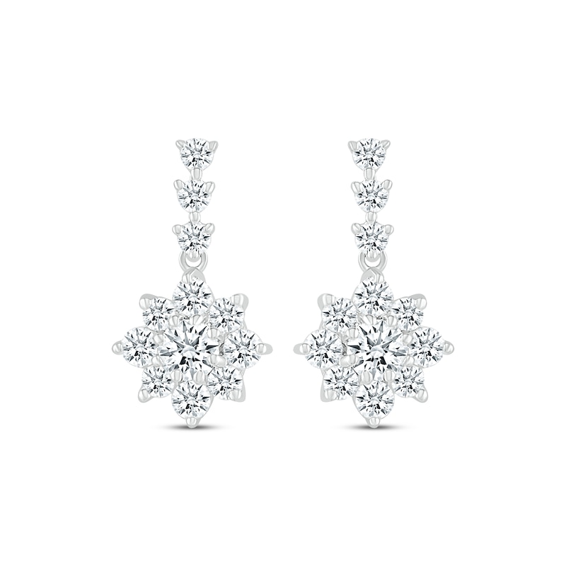 Main Image 2 of White Lab-Created Sapphire Flower Dangle Earrings Sterling Silver