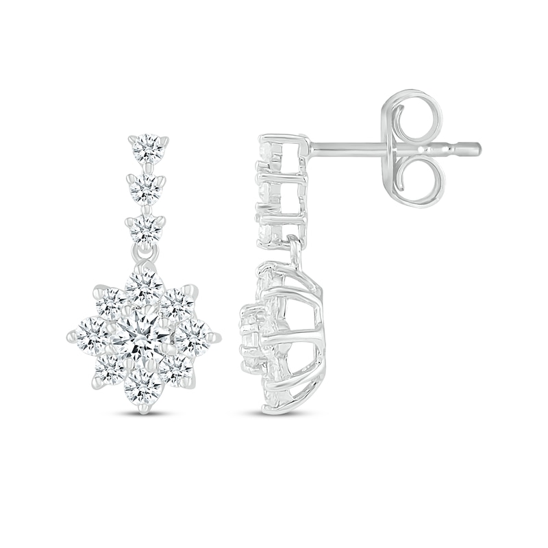 Main Image 3 of White Lab-Created Sapphire Flower Dangle Earrings Sterling Silver