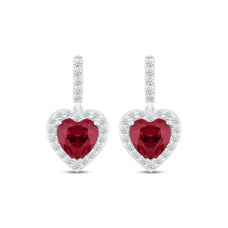 Main Image 2 of Heart-Shaped Lab-Created Ruby & White Lab-Created Sapphire Drop Earrings Sterling Silver