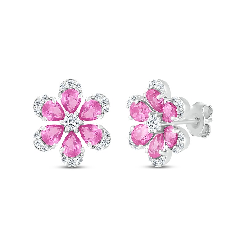 Pink Sapphire Flower Earrings