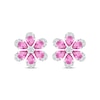 Thumbnail Image 2 of Pear-Shaped Pink Lab-Created Sapphire & White Lab-Created Sapphire Flower Stud Earrings Sterling Silver
