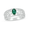 Thumbnail Image 1 of Oval-Cut Lab-Created Emerald & White Lab-Created Sapphire Filigree Ring Sterling Silver