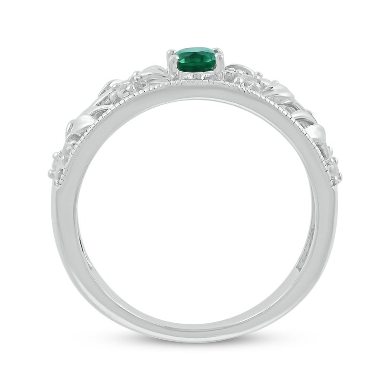 Main Image 3 of Oval-Cut Lab-Created Emerald & White Lab-Created Sapphire Filigree Ring Sterling Silver
