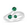 Thumbnail Image 1 of Lab-Created Emerald & White Lab-Created Sapphire Bypass Ring Sterling Silver