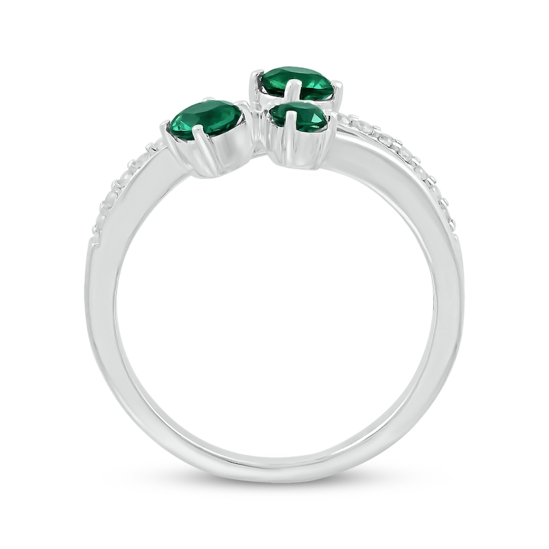 Main Image 2 of Lab-Created Emerald & White Lab-Created Sapphire Bypass Ring Sterling Silver
