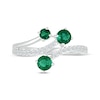 Thumbnail Image 3 of Lab-Created Emerald & White Lab-Created Sapphire Bypass Ring Sterling Silver