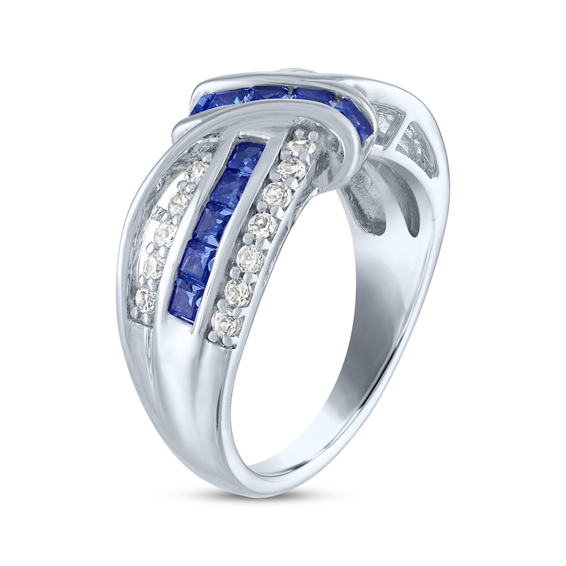 Main Image 2 of Square-Cut Blue Lab-Created Sapphire & White Lab-Created Sapphire Crossover Ring Sterling Silver