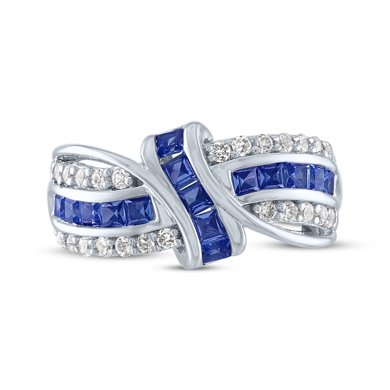 Main Image 3 of Square-Cut Blue Lab-Created Sapphire & White Lab-Created Sapphire Crossover Ring Sterling Silver