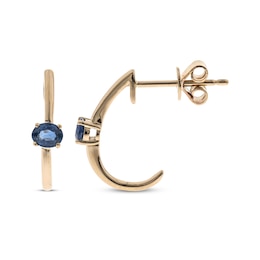 Oval-Cut Blue Sapphire J-Hoop Earrings 10K Yellow Gold