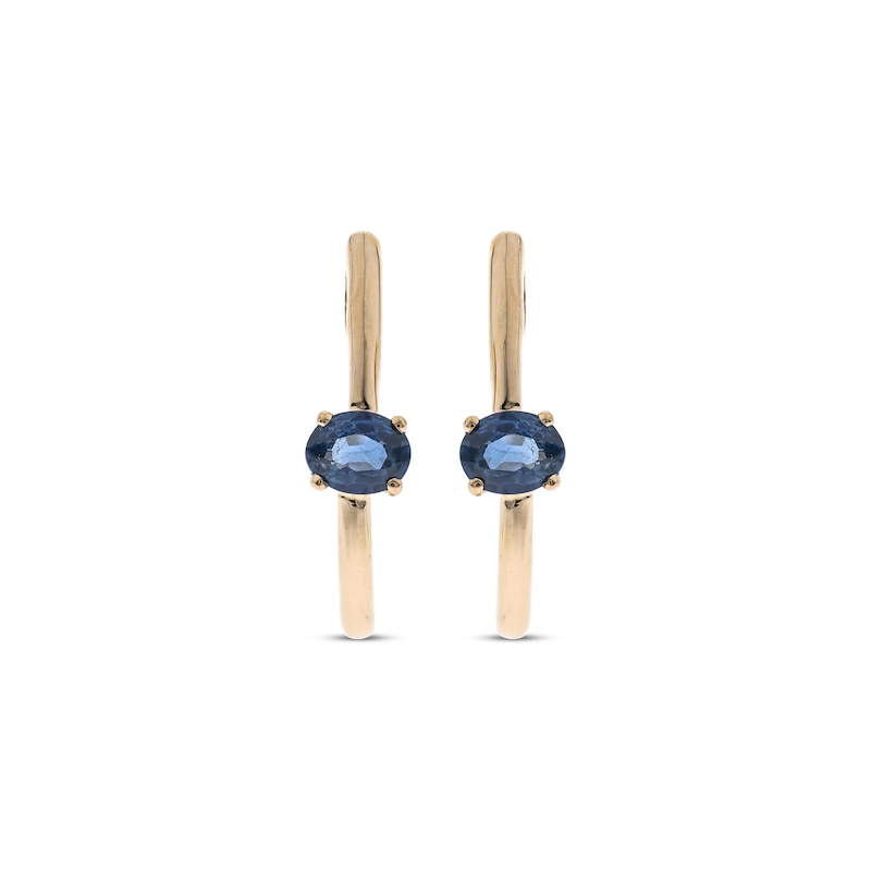 Main Image 2 of Oval-Cut Blue Sapphire J-Hoop Earrings 10K Yellow Gold