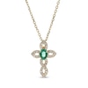 Thumbnail Image 1 of Oval-Cut Emerald & Diamond Twist Cross Necklace 1/8 ct tw 10K Yellow Gold 18"