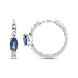 Oval-Cut Blue Sapphire & Diamond Huggie Hoop Earrings 1/8 ct tw 10K White Gold