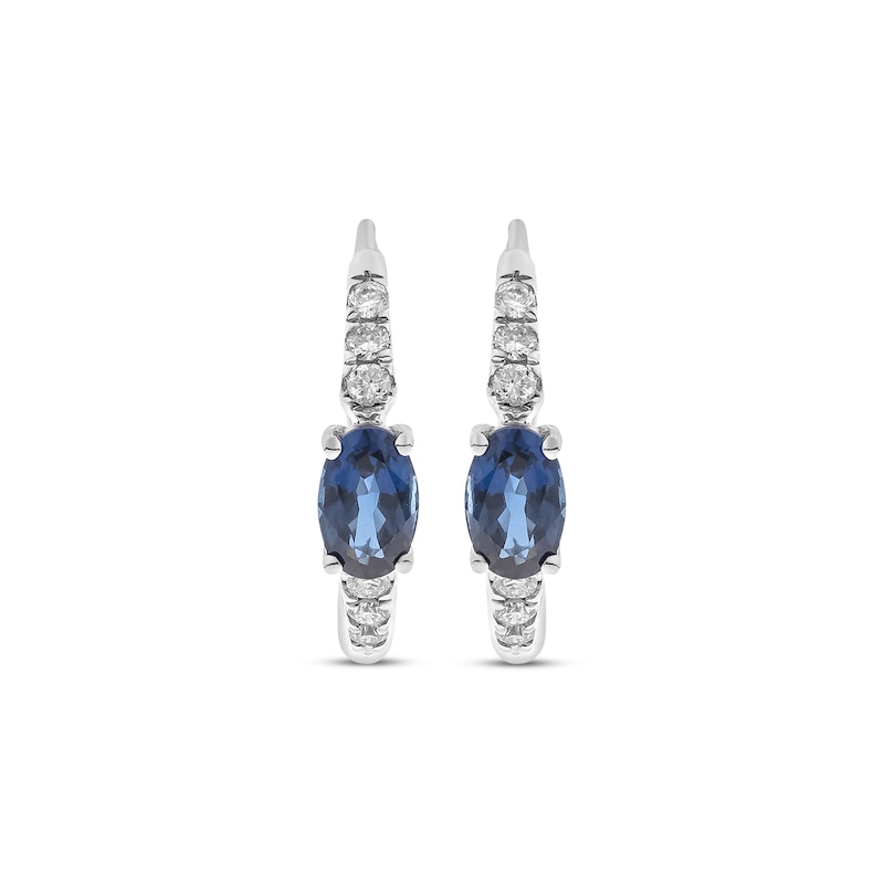 Main Image 2 of Oval-Cut Blue Sapphire & Diamond Huggie Hoop Earrings 1/8 ct tw 10K White Gold